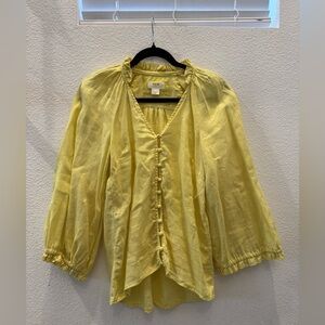 Anthropologie Maeve The Audie Linen Puff-Sleeve Blouse Size XXS Yellow.